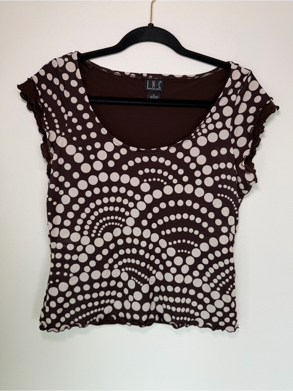 Vintage Y2K INC Polka Dot Nylon Lettuce Edge Fairy Grunge Top Retro Whimsy